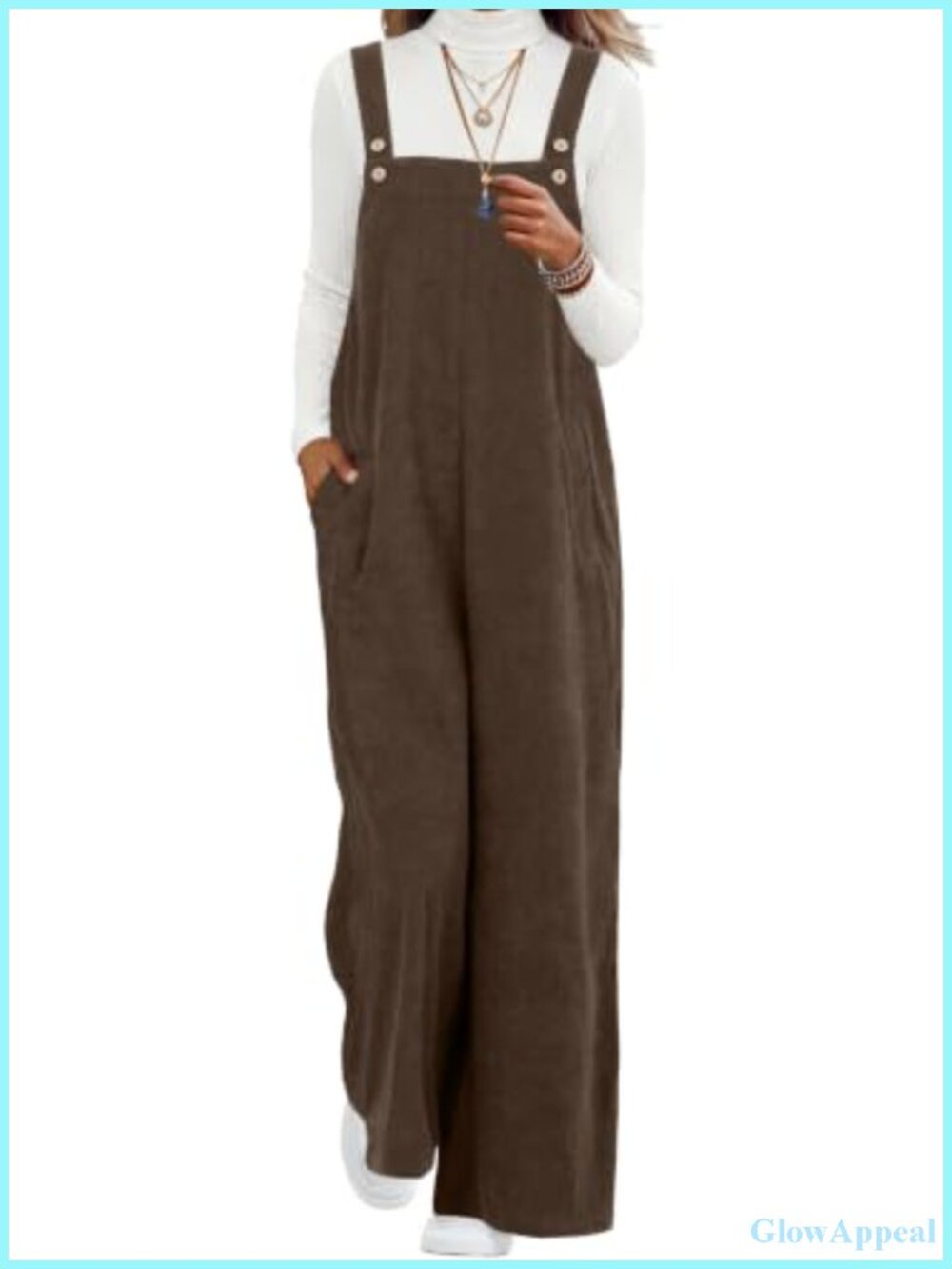 Women's Corduroy Jumpsuit Wide Leg Casual Romper with Pockets